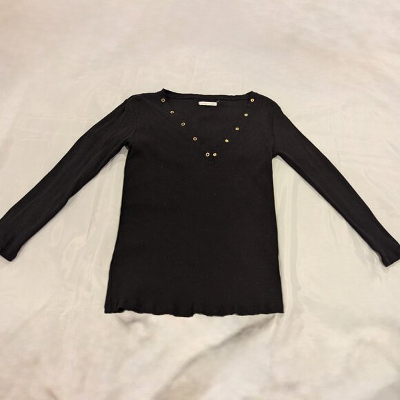 A Pea in The Pod x Grey State Maternity Henley Long Sleeve Shirt (Black) - Picture 3 of 13